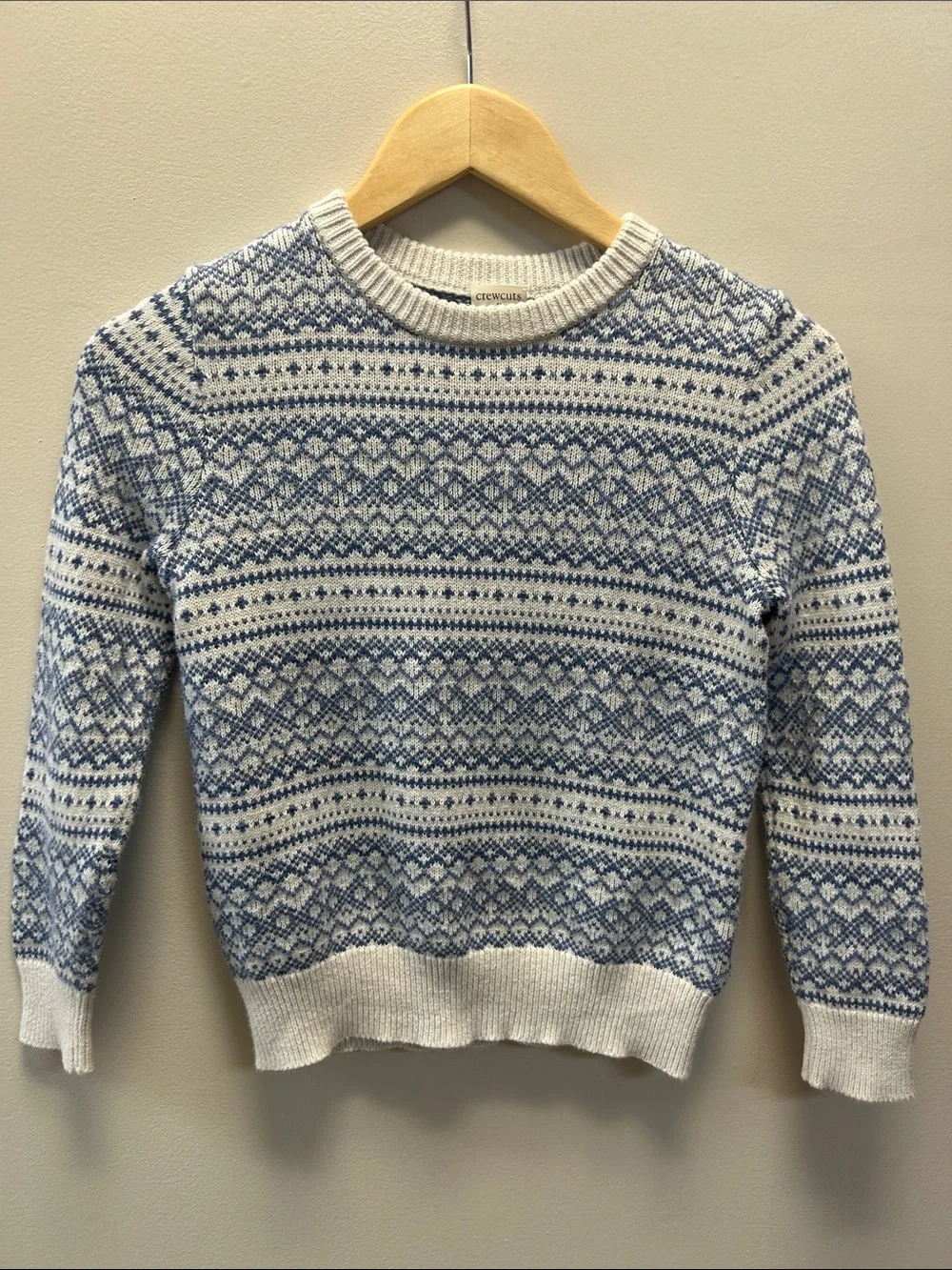 Crewcuts Blue and White Fair Isle 100% Cotton Winter Crewneck Sweater